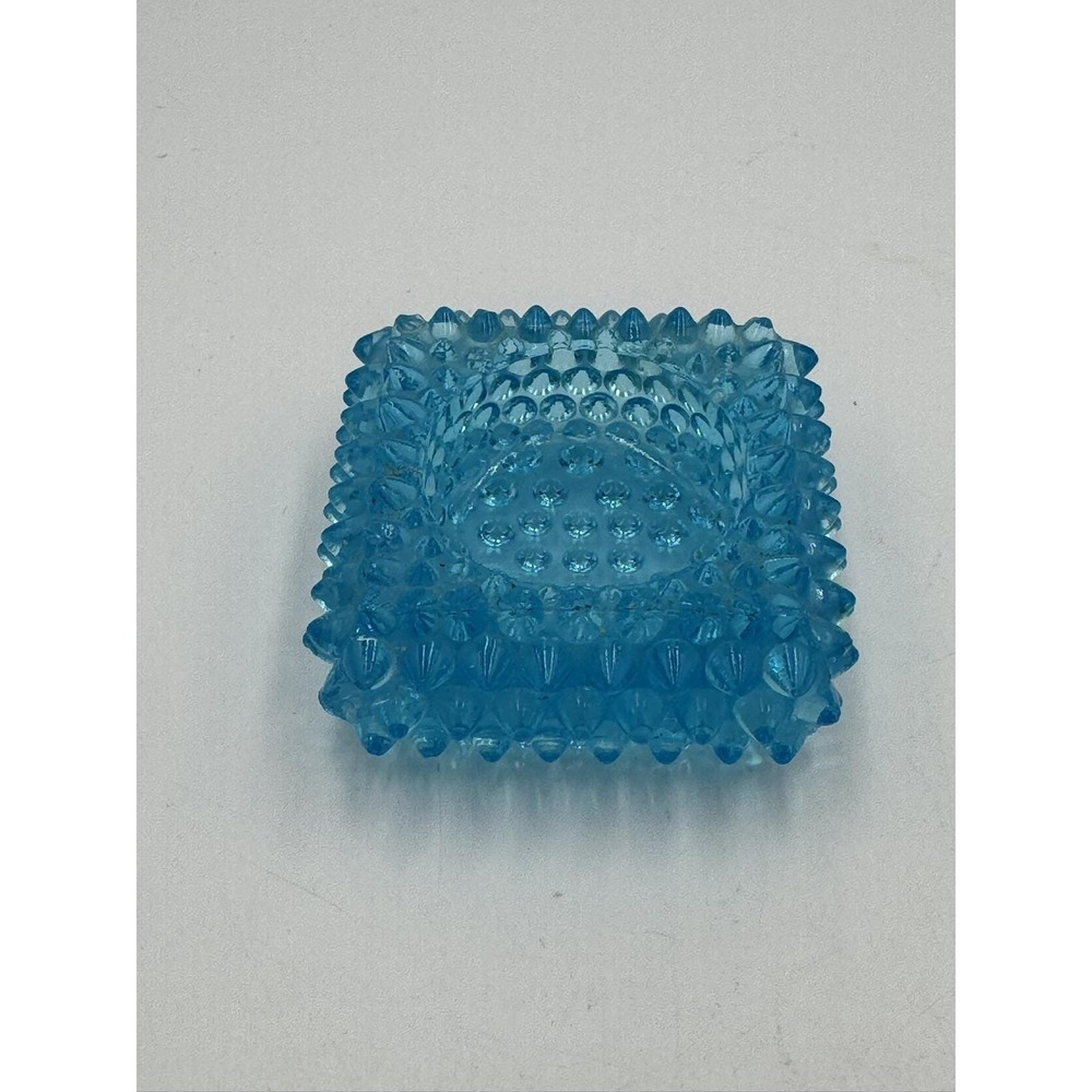 VTG Fenton Blue Hobnail Square Salt Cellar Ashtray, Tea light Candle Holder - Picture 2 of 5